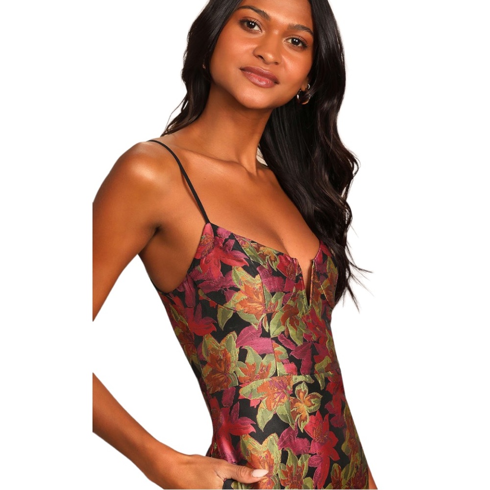 NWT Lulu’s Ready for Festivities Black Multi Floral Jacquard Mini Dress Size Sm - Picture 5 of 16